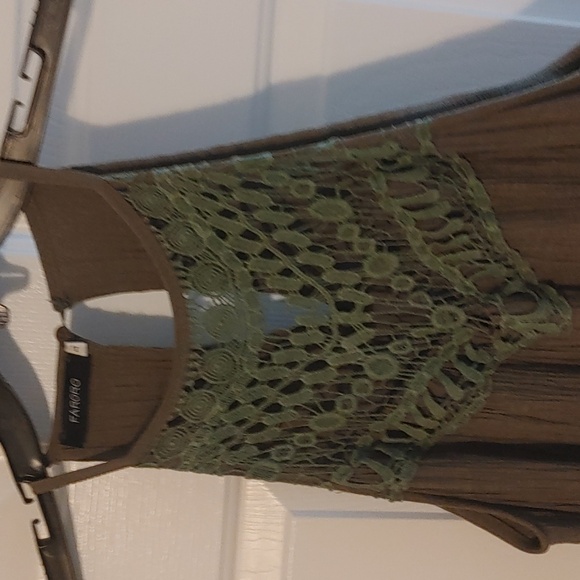 Elegant Olive Green Tank Maxi Dress Women's Large Boho-Chic Crochet Neckline - Picture 3 of 9